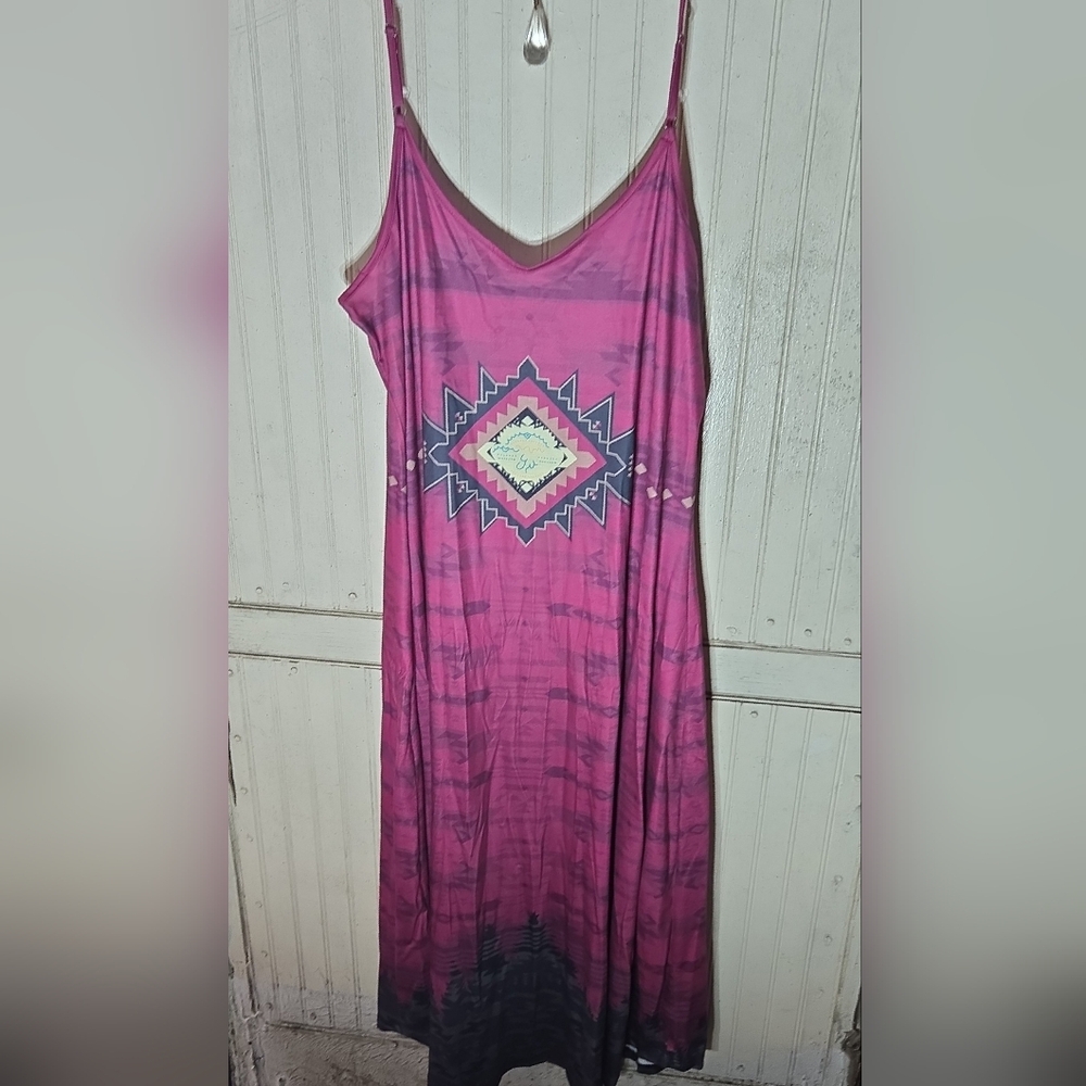 Pink Geometric Print Women's Maxi Dress